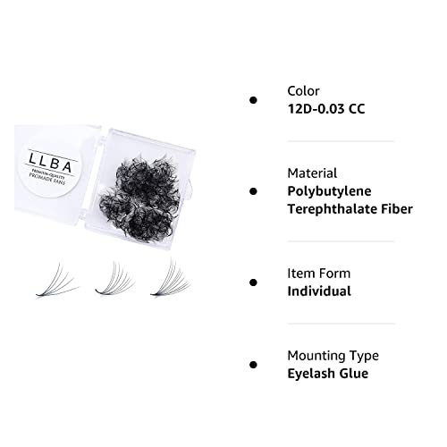 LLBA Promade Fans | Handmade Volume Eyelashes | Multi Selections From 3D To 16D | C CC D DD L M Curl | Thickness 0.03 ~ 0.1 mm | 8 - 20mm Length | Long Lasting | Easy Application (12D-0.03 CC 12 mm)