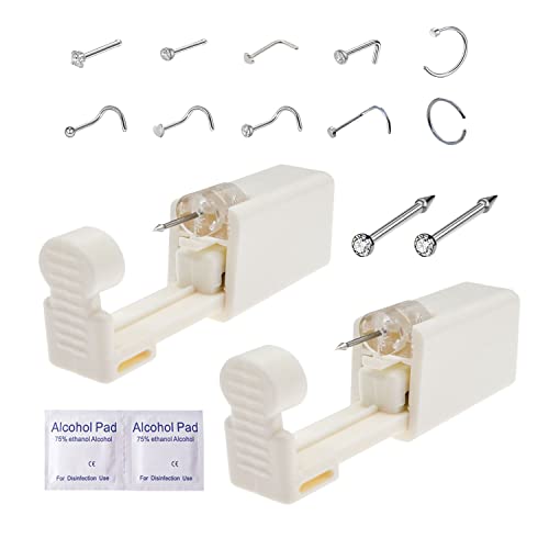 Nose Piercing Kit - 2 Disposable Self-Piercing Guns with 10 Rings