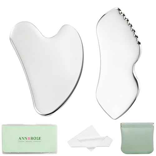 ANNROS 2Pcs Stainless Steel Gua Sha Facial Tools, GuaSha Set for Face Neck, Natural Skin Care£¬Perfect GuaSha Set for Skincare and Rituals and Travel-Friendly, Gift for Women