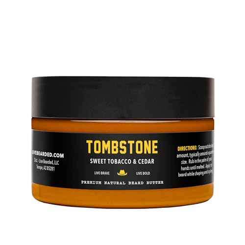 Live Bearded Beard Butter, 3 fl oz - Made in the USA - All-Natural Leave-in Conditioner and Softener with Shea | Tombstone Scent - Sweet Tobacco, Cedar