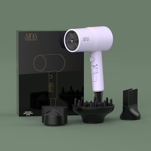 AINA Hair Dryer with Diffuser & Comb, 1600W, 2 Heat Settings