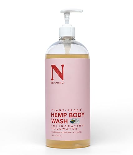 Dr. Natural Hemp Body Wash, Rose, 32 oz - Pure Plant-Based Body Wash - Deep Cleansing and Moisturizing with Organic Shea Butter - Enriched with Hemp Seed Oil - Suitable for Sensitive Skin