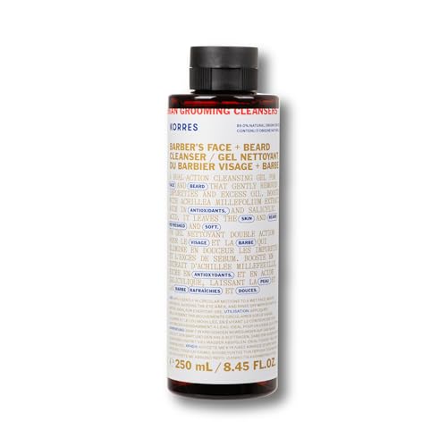 KORRES Athenian Grooming Cleansing Gel for Face & Beard, Deep Cleanser with Achillea Millefolium Extract & Salicylic Acid, Removes Oil & Dirt, Vegan, Silicone & Paraben Free, Matte Finish, 8.45 Fl Oz