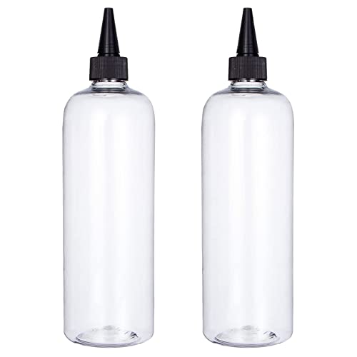 sdoot Applicator Bottle for Hair, 16.9 ounce Hair Color Applicator Bottle 2 Pack Squeeze Bottle Transparent Oil Bottles for Hair, PET Plastic Refillable Bottles with Twist Top Cap