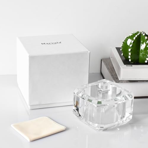 Crystal Candy Dish with Lid, Clear Candy Containers Desk Decor, Jewelry Box Candy Jar W 4" x H 3.5", Comes With Gift Box