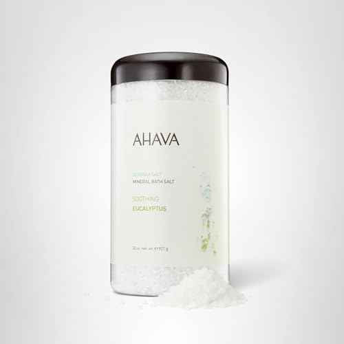 AHAVA Dead Sea Mineral Bath Salt, Soothing Eucalyptus - Intense Relaxation for Body & Mind, Elevates Moisture, Softens & Eases Sore Muscles, Enriched by Exclusive Dead Sea Salt & Osmoter blend, 32 Oz