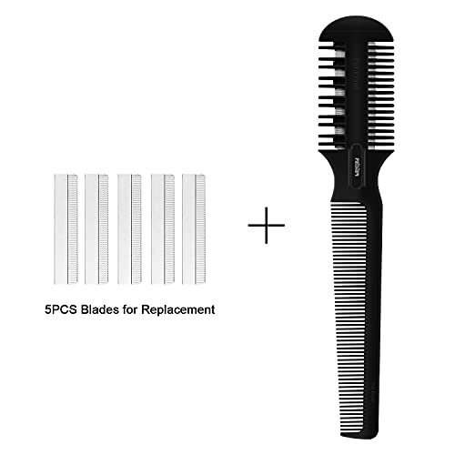 FEISIER Medium Hair Cutting Comb with Double Edge Razor & 5 Spare Blades - Safe Styling Tool
