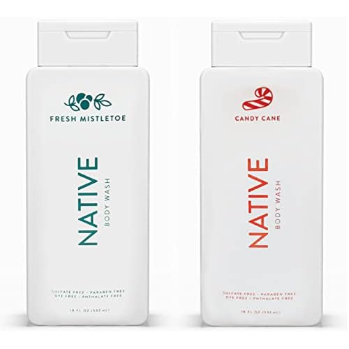Native Special Edition Winter Body Wash |for Women & Men | Sulfate Free, Paraben Free, Dye Free, with Naturally Derived Clean Ingredients, 18 oz each (2 Pack) (Fresh Mistletoe & Candy Cane)