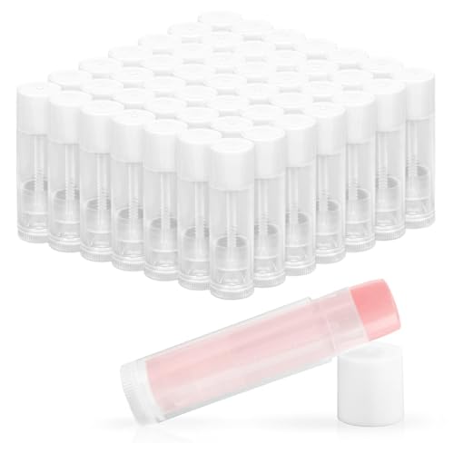 50 PCS Lip Balm Tubes - 5 g Twist-up Lip Gloss Balm Containers BPA Free & Leak Free,Clear Empty Lipstick Tubes with White Caps for DIY Homemade Lipsticks,Chapsticks,Solid Perfume,Gifts