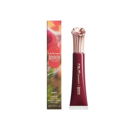 r.e.m. beauty Wicked: For Good | Poppy Plumping Lip Gloss | Instant Plumping Effect for Hydrated, Softer and Smoother Lips | Silky, Non-Sticky Feel | 0.34 Fl Oz