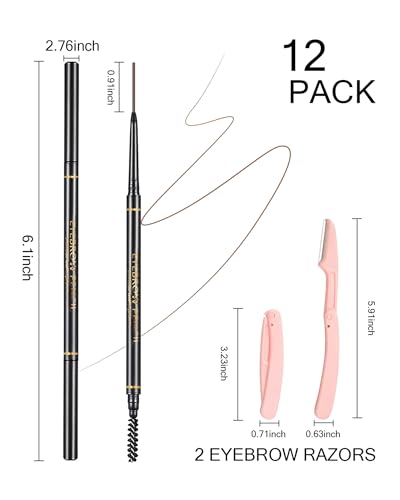 Dark Brown Eyebrow Pencil 12-Pack with Razors & Brush