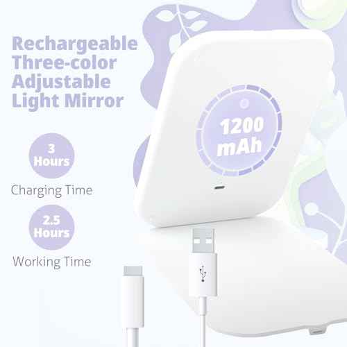 Travel Makeup Mirror, Portable Mirror with 3 Adjustable Light Settings, USB-Rechargeable Vanity Mirror with Lights£¬Gift for Women and Girls