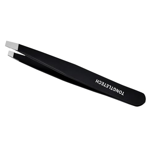 TONGTLETECH Black Stainless Steel Eyebrow Tweezers - Precision Slant Tip for Facial Hair Removal
