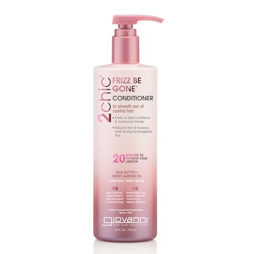 GIOVANNI 2chic Frizz Be Gone Conditioner - Anti-Frizz Natural Hair Smoothing Formula with Shea Butter & Sweet Almond Oil, Macadamia, Paraben Free, Color Safe - 24 oz