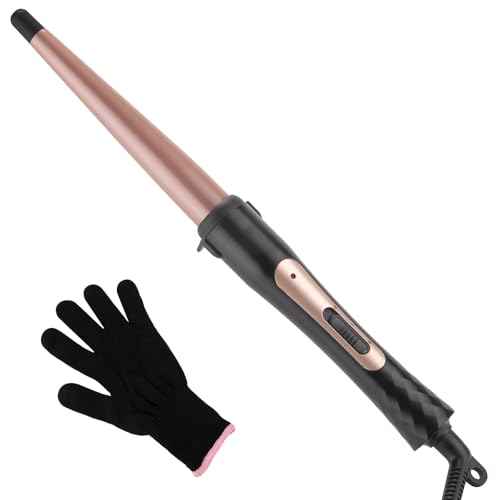 Tapered Curling Wand 1/2-Inch to 1-Inch Tourmaline Ceramic Barrel Professional Wand Curling Iron for Short Medium Long Hair Two Temperature Settings Dual Voltage Auto Shut-Off