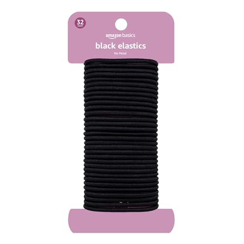 Elastic Hair Ties for All Hair Types - No Damage, Strong Hold, Black 4mm, 32 Pack - Variation of Black / 32 Count