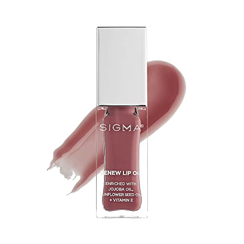 Sigma Beauty Renew Lip Oil – Tinted Lip Oil with Luxurious High-Shine Color & Long Lasting Hydration for Soft, Supple Lips, Non Sticky Lip Oil w/Nourishing Antioxidants (All Heart, Berry Mauve Sheen)