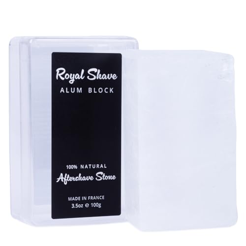 ROYAL SHAVE 100% Natural Alum Block with Travel Case for Men, Skin Soothing Aftershave Stone, Relieves Razor Burn & Heals Accidental Cuts (3.5 oz.) Made in France