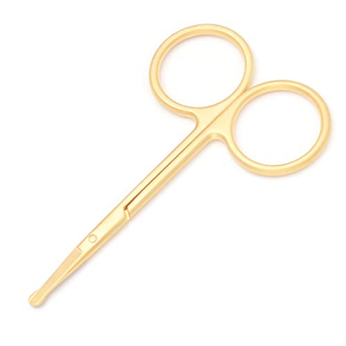 Nose Hair Trimmer Scissors-3.4' Round Tip Scissors For Ear Eyebrow Beard Mustache Trimming - Multi Purpose Round Personal Beauty Hair Care Tool For Men Women And Baby (Golden)