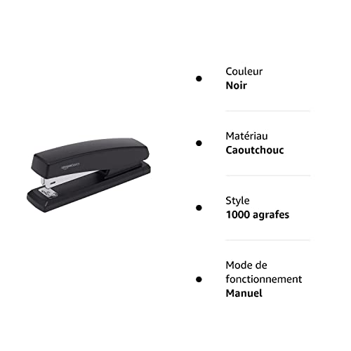 Amazon Basics Stapler with 1000 Staples, Office Stapler, 25 Sheet Capacity, Non-Slip, Black, 3 Pack