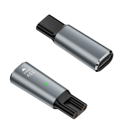 USB C Converter Adapter for Philips Shaver Charger 15V Power Supply Charging Cord Adapter for Norelco HQ8505 7000 5000 3000 9000 2000 MG7750 Electric Razor Arcitec, Multigroom Beard Trimmer 2Pack