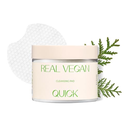 REAL VEGAN QUICK CLEANSING PAD ? Gentle Makeup Remover, Deep Pore Cleansing, Soothing & Moisturizing Formula, Hypoallergenic, Ideal for Sensitive Skin ? 50counts