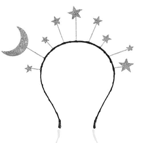 Galaxy Moon and Star Headband ? Silver Costume Headpiece for Women, Halloween & Christmas Party Accessory