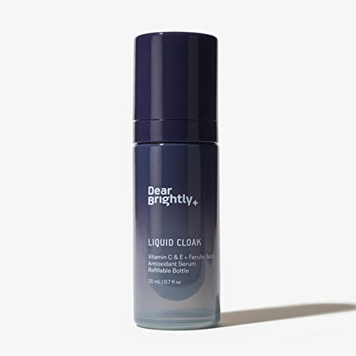 Vitamin C Serum with Ferulic Acid and Vitamin E for Glowing Radiant Skin by Dear Brightly, Liquid Cloak Facial Serum for Sensitive Skin, Refillable Glass Bottle, 0.7 fl oz