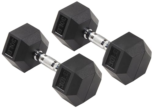 Signature Fitness Rubber Encased Hex Dumbbell, Black