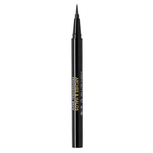 Arches & Halos Fine Bristle Tip Pen - Creamy, Buildable Formula for Shaping and Defining Eyebrows - Waterproof, Long Lasting, 24 Hour Color - Precise Bristled Applicator Tip - Charcoal - 0.02 oz