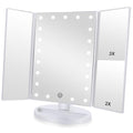 Tri-fold Lighted Vanity Makeup Mirror with 3x/2x Magnification,21 LEDs Light and Touch Screen,180 Degree Free Rotation Countertop Cosmetic Mirror,Travel (White)