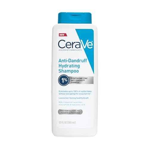 CeraVe Hydrating Anti Dandruff Shampoo, 1% Pyrithione Zinc Dandruff Treatment With Ceramides, Niacinamide & Hyaluronic Acid, Helps Eliminate Flakes & Provides Itchy Scalp Relief, Sulfate Free, 12 Oz