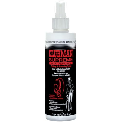 Clubman Supreme Non Aerosol Hairspray ? Extra Hold Styling & Grooming Hair Spray for Men with Panthenol, 8 fl oz