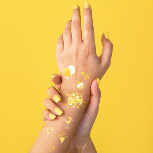 Golden Birthday Temporary Tattoos, 100 Gold Styles - Stay Golden Birthday Temporary Tattoos Decorations for Girls Women and Men Birthday Party Supplies Favors Accessory Gift