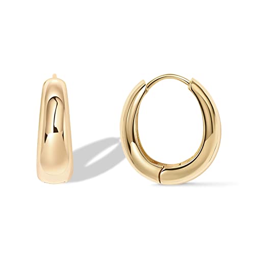 PAVOI 14K Gold Plated Sterling Silver Small Chunky Hoop Earrings