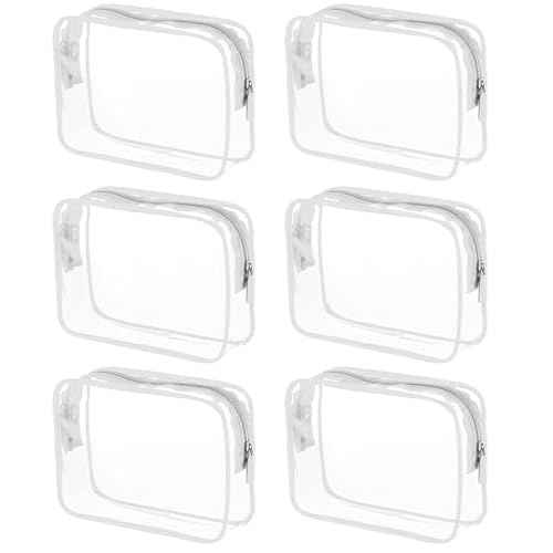 Tergy 6 Packs Clear Cosmetics Bags for Women Men Waterproof Toiletry Bags PVC Makeup Bags Organizer Case with Zipper for Travel Bathroom (6 White Colors)