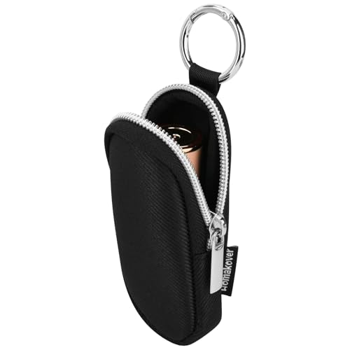 Portable Lip Balm Organizer Case with Keychain, Travel Chapstick Holder Storage Bag, Waterproof Small Cosmetic Organizer, Anti-Lost Lipstick Lip Gloss Sleeve Pouch Keeper Case (Black, Large)