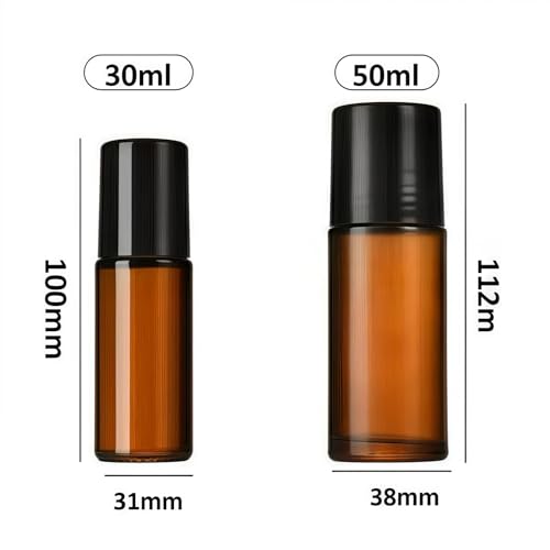 Refillable 50ml Glass Essential Oil Roller Bottles Set of 2 - Travel Fragrance Containers