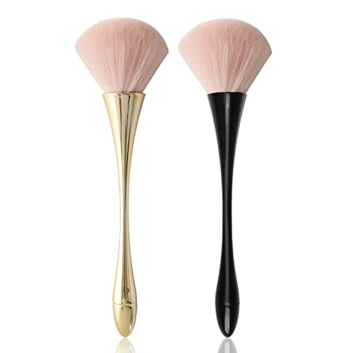 HYWWPFLAY 2Pcs Nail Dust Brush Acrylic Brush Cleaner Nail Brushes for Cleaning Dust Dip Powder Brush Large Makeup Brush Blush Brush Nail Clean Up Brush Manicure Brush Nail Art Tools (Gold+Black)