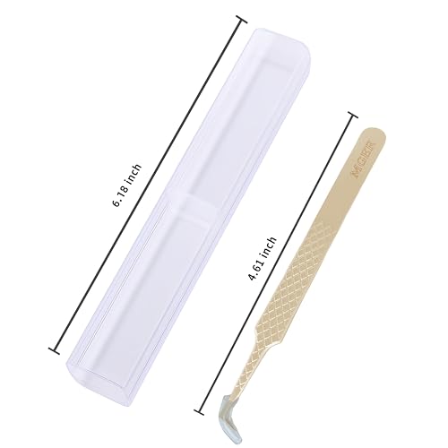 MGER Lash Tweezers for Eyelash Extensions,Diamond Grip 90 Degree Fiber Tip Volume Lash Extension Tweezers,Gold (90 Degree Volume Tweezers)