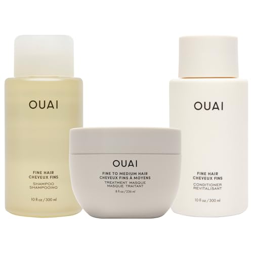 OUAI Fine Hair Treatment Bundle - Fine Hair Shampoo, Fine Hair Conditioner, Fine to Medium Hair Treatment Masque - Volumizing & Strengthening Hair Repair Set (3 Count, 10oz/10oz/8oz)