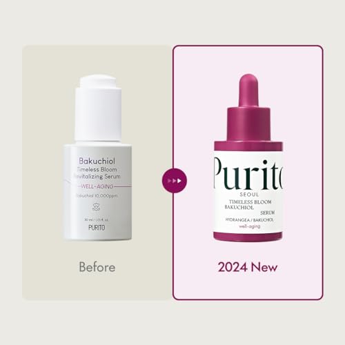 PURITO SEOUL Timeless Bloom Bakuchiol Serum, Korean Jeju Hydrangea, for Sensitive Skin, Ampoule, Fine Line Reduction, Anti Aging Facial Serum for face, K-Beauty, 30ml 1fl.oz