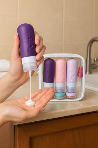 Tocelffe TSA Approved Travel Toiletry Bottles Set - Leak Proof Silicone Containers