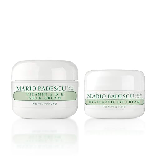Mario Badescu Vitamin A-D-E Neck Cream & Hyaluronic Eye Cream Bundle ? Hydrating Eye Care & Neck Moisturizer Set for Dry, Sensitive Skin, Beauty Essentials for Dark Circles, Puffy Eyes & Wrinkle Care
