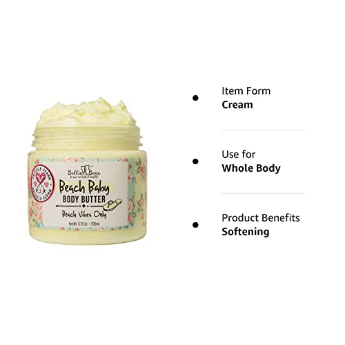 Bella and Bear Beach Baby Body Butter - Moisturizing Shea Cream for Women - Vegan, Cruelty& Oil-Free - Helps Prevents Pregnancy Stretch Marks 6.76-oz