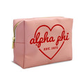 Sorority Shop Alpha Phi Makeup Bag - Multi-Purpose PU Leather, Water-Resistant Makeup travel bag with Licensed Design and Zipper Closure, Perfect Alpha Phi Sorority Gifts for Women