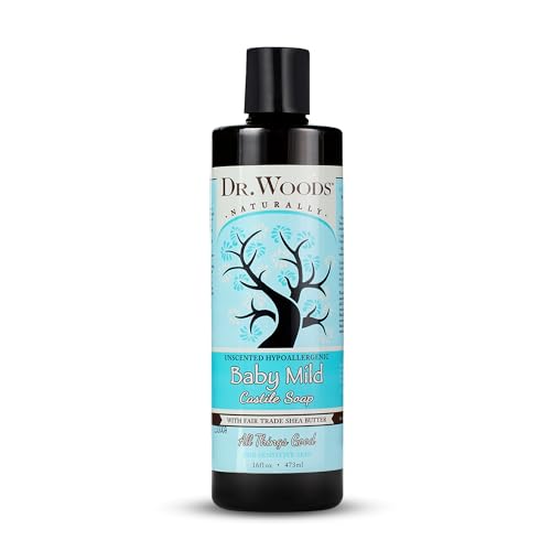 Dr. Woods Unscented Baby Mild Liquid Castile Soap - Gentle Cleanser with Organic Shea Butter, Natural Soap for Sensitive Skin - Paraben, Sulfate, and Phthalate Free - 16 Fl Oz