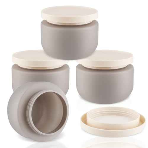 4 Pack 8 OZ Plastic Jars Round Cosmetic Container with Lids,Wide Mouth Soft Slime Jars for Lotion,Hand Cream,Ointments,Makeup,Body Butter,Rhinestone,Samples Pot Travel Make Up Storage (Grey)