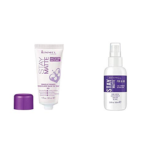 Rimmel Stay Matte Primer & Fix & Go 2-in-1 Primer & Setting Spray, Refines Pores, Stops Shine, Smooths Skin