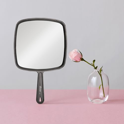Diane Professional Quality Hand Held Mirror with Handle, Single Sided Vanity Makeup Mirror for Women, Men, Salon, Barber, Shaving, and Travel, Large 9" x 12.75" in Black